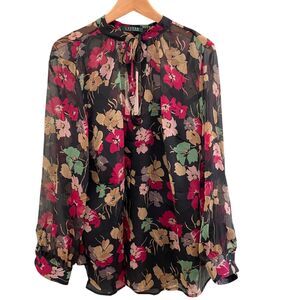 Lauren Ralph Lauren Floral Blouse Top Sheer Black Career Whimsygoth Womens 1X